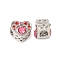 Rack Plating Alloy Rhinestone European Beads, Cadmium Free & Nickel Free & Lead Free, Large Hole Beads, Heart, Platinum, 11x12x10mm, Hole: 5mm