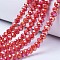 Electroplate Glass Beads Strands, Opaque Solid Color, AB Color Plated, Faceted, Rondelle, Red, 2.3~2.7x2mm, Hole: 0.4mm, about 150~155pcs/strand, 32~33cm