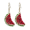 Glass Seed Beads Dangle Earrings, with 304 Stainless Steel Earring Findings, Watermelon, Golden, 46x16mm