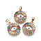 Brass Enamel Pendant, with Cubic Zirconia, Flat Round with Evil Eye, Colorful, Golden, 18x15.5x3mm, Hole: 4x5mm