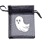 Halloween Organza Ghost Printed Gift Bags with Drawstring, Jewelry Pouches, Wedding Party Halloween Favor Gift Bags, Rectangle, Black, 18x13cm