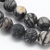 Frosted Round Natural Black Polychrome Jasper/Picasso Stone/Picasso Jasper Beads Strands G-N0166-44-10mm-2