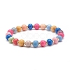 2Pcs 2 Size Natural Wood Round Beaded Stretch Bracelets Set for Kid and Parent BJEW-JB08568-4