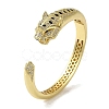 Brass Pave Clear & Green Cubic Zirconia Leopard Open Cuff Bangle for Women BJEW-K246-16G-1