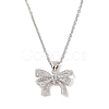 Brass Micro Pave Clear Cubic Zirconia Bowknot Pendant Necklaces for Women NJEW-S432-01P-1