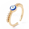 Blue Enamel Evil Eye Open Cuff Ring with Clear Cubic Zirconia KK-E005-03G-3