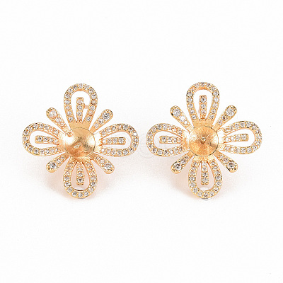 Brass Micro Pave Clear Cubic Zirconia Stud Earring Findings KK-S356-250-NF-1