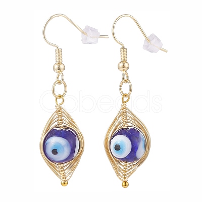 Round Lampwork Evil Eye Braided Dangle Earrings EJEW-JE04898-02-1