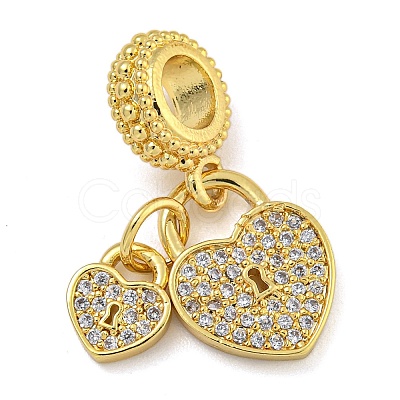 Rack Plating Brass Micro Pave Clear Cubic Zirconia European Dangle Charms KK-I718-21B-G-1