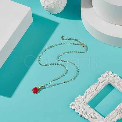 Enamel Apple Pendant Necklace with Golden Brass Cable Chains for Teachers' Day NJEW-TA00047-1