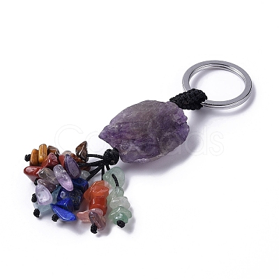 Natural Amethyst Nugget with Mixed Gemstone Chips Tassel Keychains KEYC-P012-02P-04-1