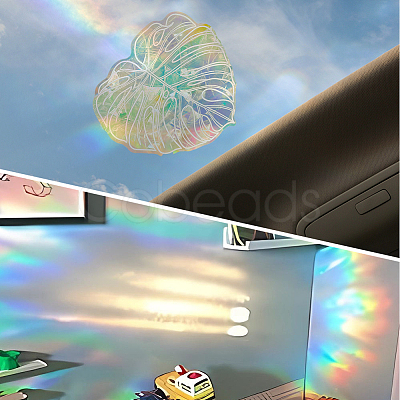 9Pcs Leaf Colorful Suncatcher Rainbow Prism Electrostatic Glass Stickers DIY-WH0409-69G-1