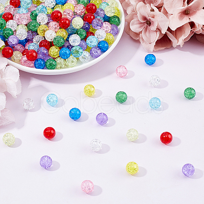 PandaHall Elite 270Pcs 9 Colors Transparent Crackle Glass Round Beads CCG-PH0001-04-1