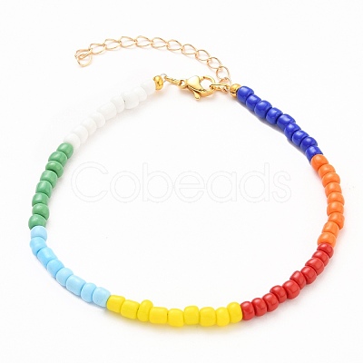 Glass Seed Beads Anklets AJEW-AN00315-01-1