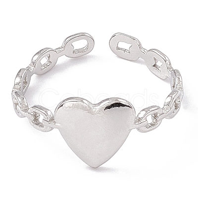 Non-Tarnish 304 Stainless Steel Heart Open Cuff Rings for Women RJEW-G275-09P-1