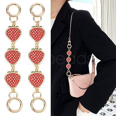 WADORN 2Pcs Alloy Enamel Strawberry Link Bag Handle Extenders FIND-WR0006-43A-1