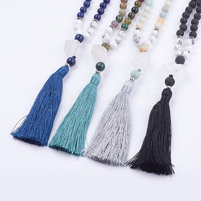 Natural Howlite and Gemstone Beaded Necklaces NJEW-JN02116-1