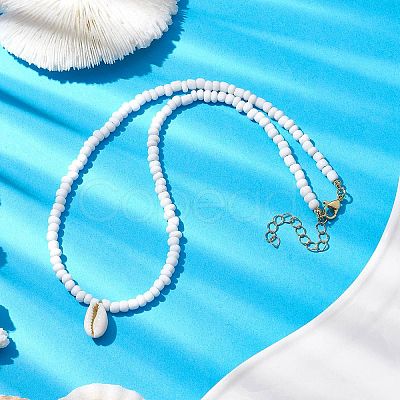 Bohemia Natural Cowrie Shell Pendant Necklaces NJEW-JN04783-02-1