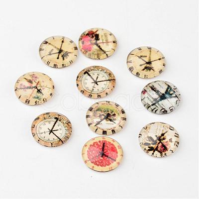 Clock Printed Glass Cabochons X-GGLA-A002-12mm-YY-1