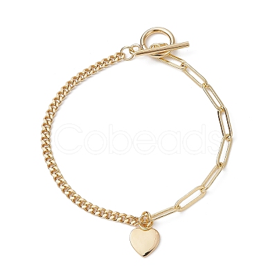 Brass Heart Charm Bracelets BJEW-JB09843-1