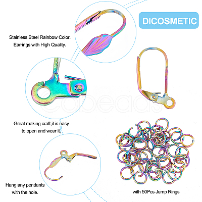 DICOSMETIC 50Pcs Rainbow Color 304 Stainless Steel Leverback Earring Findings DIY-DC0001-52-1