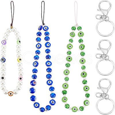 Olycraft 3Pcs 3 Style Glass Pearl & Lampwork & Glass Seed Beads Mobile Straps KEYC-OC0001-19-1