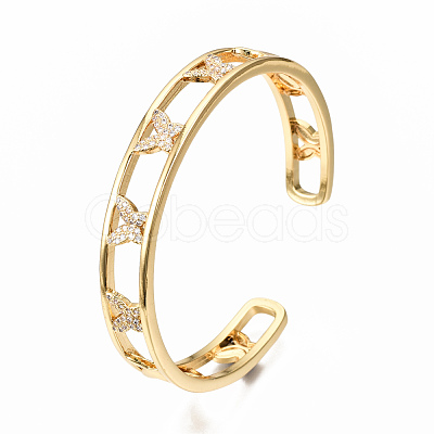 Brass Micro Pave Clear Cubic Zirconia Cuff Bangles BJEW-N302-001-NF-1