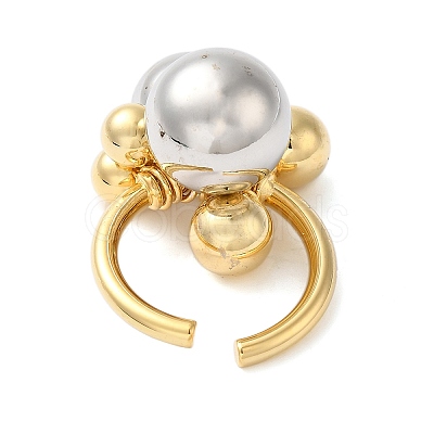 Brass Round Ball Open Cuff Rings for Women RJEW-B062-05GP-1