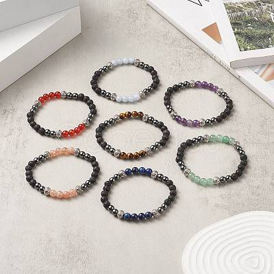 7Pcs 7 Style Natural & Synthetic Mixed Gemstone & Alloy Beaded Stretch Bracelets Set for Women BJEW-JB09236-1