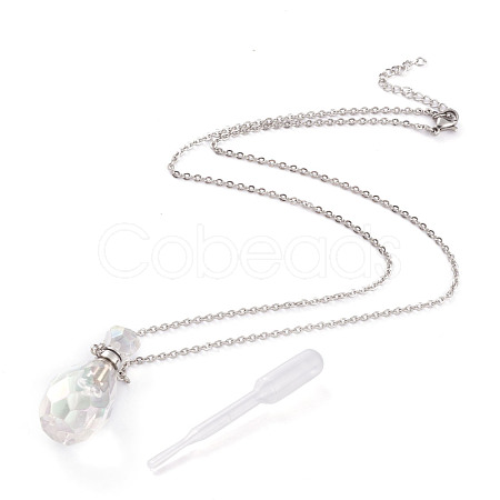 Electroplated Natural Quartz Crystal Openable Perfume Bottle Pendant Necklaces NJEW-H216-02B-P-1