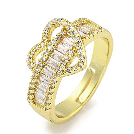 Rack Plating Brass Micro Pave Cubic Zirconia Heart Adjustable Rings for Women RJEW-I104-11G-1