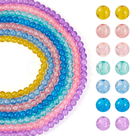  7 Strands 7 Colors Baking Painted Transparent Crackle Glass Bead Strands DGLA-TA0001-02-1