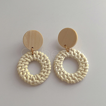 Woven Wood Rattan Dangle Earrings for Women SN9430-1-1