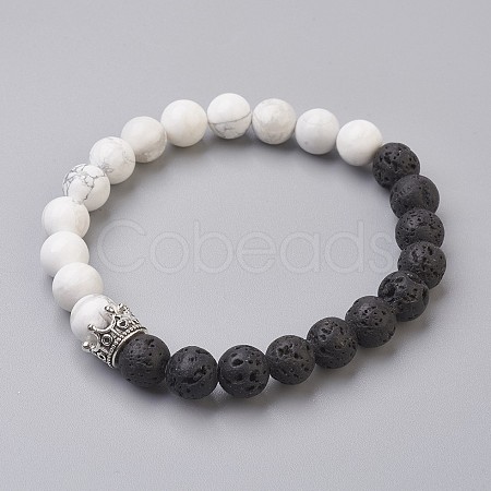Natural Lava Rock Beads and Natural Howlite Beads Stretch Bracelets BJEW-JB03851-03-1