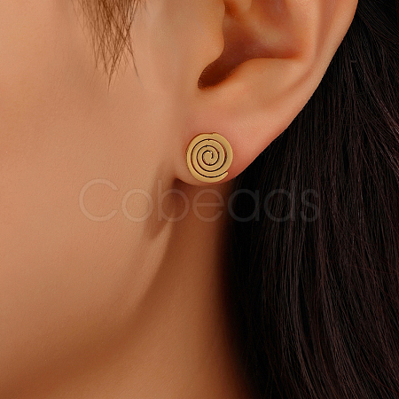 Elegant Vintage Gold Plated Stainless Steel Ring Stud Earrings for Women GU7632-3-1