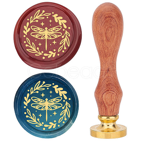 Brass Wax Seal Stamp with Rosewood Handle AJEW-WH0412-0025-1