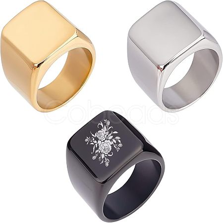 Unicraftale 3Pcs 3 Colors 304 Stainless Steel Signet Open Cuff Rings RJEW-UN0001-27-1