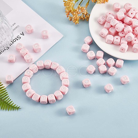 108 Pcs White Cube Silicone Beads Letter Number Square Dice Alphabet Beads with 2mm Hole Spacer Loose Letter Beads for Bracelet Necklace Jewelry Making JX438D-1