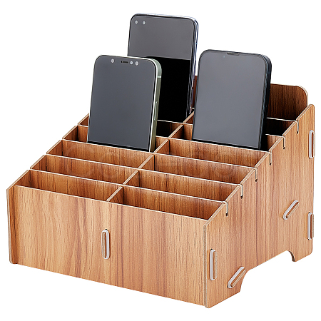 14-Grid Detachable Wooden Cell Phone Storage Box AJEW-WH0348-154C-1