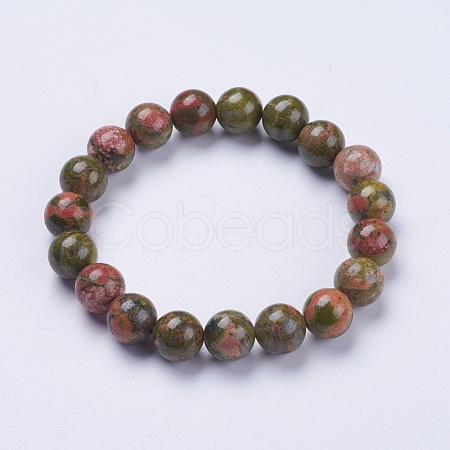 Natural Unakite Beaded Stretch Bracelets BJEW-I253-10mm-04-1