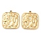 304 Stainless Steel Pendants, Textured, Square Charm, Real 14K Gold Plated, 24x21.5x2.5mm, Hole: 1.6mm