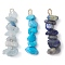 Gradient Color Natural Aquamarine & Natural Lapis Lazuli & Synthetic Turquoise Chip Beaded Pendants, with 304 Stainless Steel Loops, Golden, 28~34x7~10x7~10mm, Hole: 2x3mm, 3pcs/set