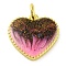 Brass Enamel Pendants, with Glitter and Jump Ring, Long-Lasting Plated, Real 18K Gold Plated, Heart Charm, Pink, 15x15x3mm, Hole: 3.5mm