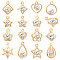 AHADERMAKER 160Pcs 16 Styles Rack Plating Eco-Friendly Iron Pendants, with Crystal Rhinestone, Ring & Star & Heart & Rhombus & Flower & Ring, Light Gold, 13~20.5x9.5~147.5x5~7mm, Hole: 1~1.6mm, 10Pcs/style