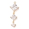 Brass Inlay Clear Glass Pendants, Rhombus, Real 18K Gold Plated, 36x12.5x6mm, Hole: 1.2mm