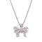 Brass Micro Pave Clear Cubic Zirconia Bowknot Pendant Necklaces for Women, Platinum, 18.50 inch(47+5cm)