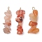 Gradient Color Natural Red Aventurine & Natural Sunstone & Natural Topaz Jade Chip Beaded Pendants, with 304 Stainless Steel Loops, Golden, 28~34x7~10x7~10mm, Hole: 2x3mm, 3pcs/set