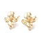 Brass Micro Pave Cubic Zirconia Stud Earring Findings, Flower, Real 18K Gold Plated, 20x19mm, Hole: 1mm, Pin: 0.8mm