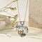 Heart with Horse Pattern Glass Pendant Necklaces, Stinaless Steel Cable Chains Necklaces for Women, Light Blue, 16.14~19.69 inch(41~50cm)