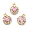 Brass Micro Pave Cubic Zirconia Charms, Long-Lasting Plated, Real 18K Gold Plated, Flat Round, Pink, 8x6x3mm, Hole: 1.2mm